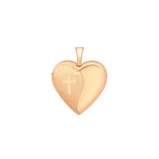 9K Rose Gold Etched-Cross-Detail Heart Locket