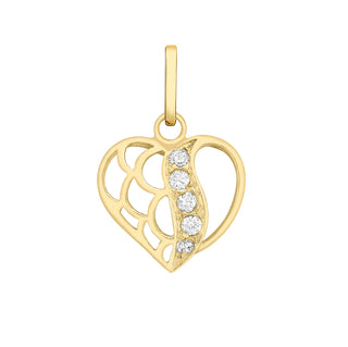 9K Yellow Gold CZ Open Heart Pendant