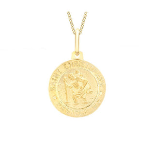 18K Yellow Gold St Christopher Round Satin Pendant