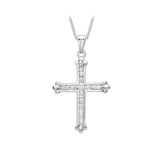 9K White Gold CZ Cross Pendant