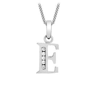 9K White Gold 'E' CZ Initial Pendant