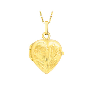 9K Yellow Gold Flower& Leaf Heart Locket