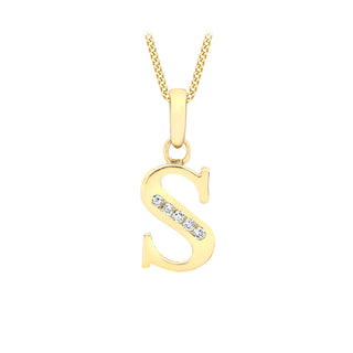 9K Yellow Gold 'S' Cubic Zirconia Initial Pendant