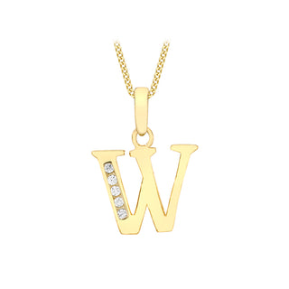 9K Yellow Gold 'W' Cubic Zirconia Initial Pendant