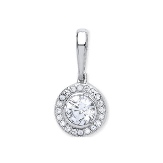 9K White Gold Halo Style CZ Pendant