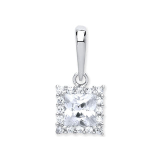 9K White Gold Princess Cut CZ Centre Pendant