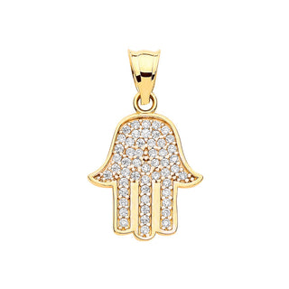 9K Yellow Gold CZ Hamsa Pendant