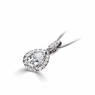 18K White Gold Halo Pear Pendant