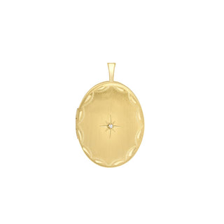 9K Yellow Gold Engraved Star Diamond Set Oval Locket