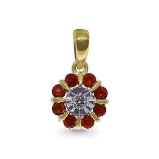 9K Yellow Gold Ruby & Diamond Rosette Pendant