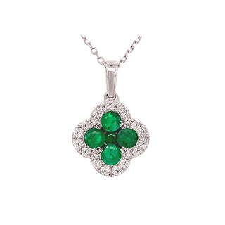 18K White Gold Emerald & Diamond Clover Necklace /19’’