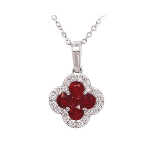 18K White Gold Ruby & Diamond Clover Necklace