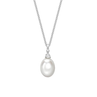 18K White Gold Freshwater Pearl & Diamond Necklace