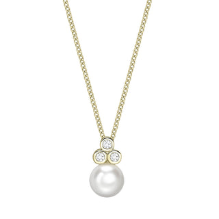 9K Yellow Gold Freshwater Pearl & Diamond Necklace