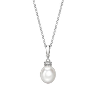 9K White Gold Freshwater Pearl & Diamond Necklace