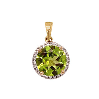 9K Yellow Gold Peridot & Diamond Halo Pendant