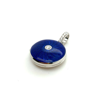 18K White Gold Diamond & Blue Enamel Locket