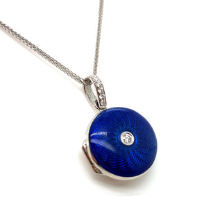 18K White Gold Diamond & Blue Enamel Locket