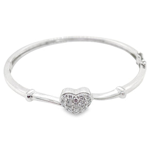 9ct White Gold Babies Diamond Heart Bangle