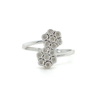 9K White Gold 0.08ct Diamond Double Flower Ring