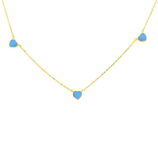 9K Yellow Gold Turquoise Heart Petals Necklace