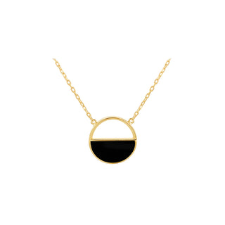 9K Yellow Gold Onyx Half Circle Necklace/ 16+1"