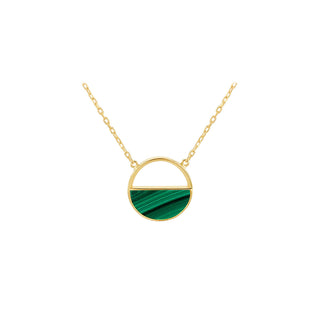 9K Yellow Gold Malachite Half Circle Necklace/ 16+1"