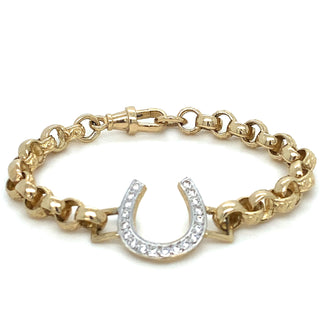 9K Yellow Gold Cubic Zirconia Horseshoe Bracelet 6.25"