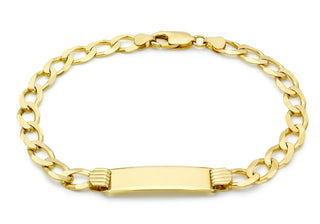 9K Yellow Gold Flat Curb Men's 8" ID Bracelet