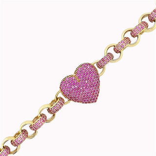 9K Yellow Gold Pink CZ Heart Bracelet