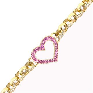 9K Yellow Gold Pink & White CZ Heart Bracelet