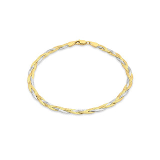 9K 2-Colour Gold Diamond Cut 3-Plait Herringbone Bracelet
