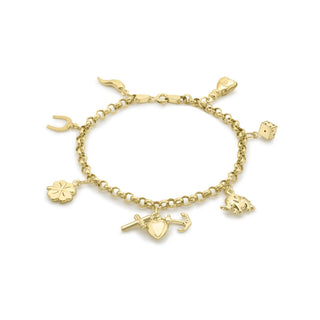 9K Yellow Gold 7-Lucky-Charms Bracelet