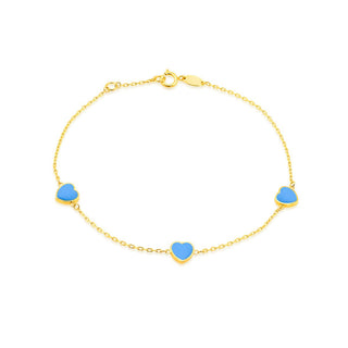 9K Yellow Gold Turquoise Heart Petals Bracelet /7.5’