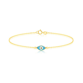 9K Yellow Gold Blue Evil Eye Bracelet /7.5"
