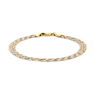 9K 3-Colour Gold 6-Plait Textured Herringbone Bracelet 7"