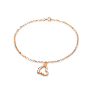 9K Rose Gold 'Heart'-Charm Belcher Chain Bracelet /7"