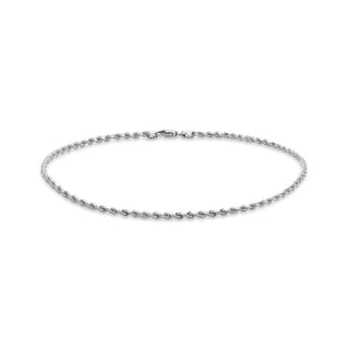 9K White Gold 30 Hollow Diamond Cut Rope Anklet /10"