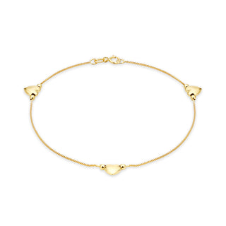 9K Yellow Gold Box Heart Chain Bracelet/ 26cm