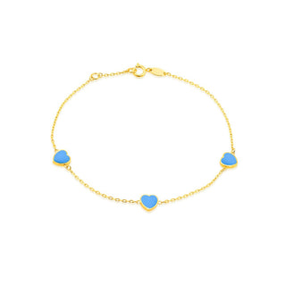 9K Yellow Gold Turquoise Heart Petals Bracelet /7.5"