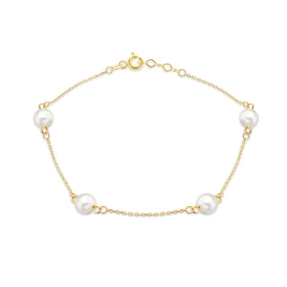 9K Yellow Gold Pearl Station Bracelet/ 7-7.5"