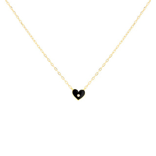 9K Yellow Gold Enamel Heart & Diamond Necklace /15.5’’-17.5’