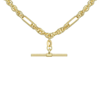 9K Yellow Gold T-Bar Figaro Rope Chain Necklace /20’’