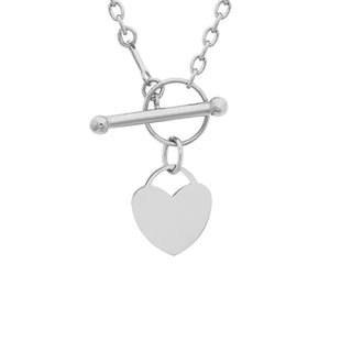 9K White Gold Heart Charm T-Bar Necklace /16"