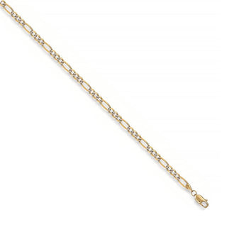 9K Yellow Gold Rhodium Plated Figaro Anklet/ 10’’