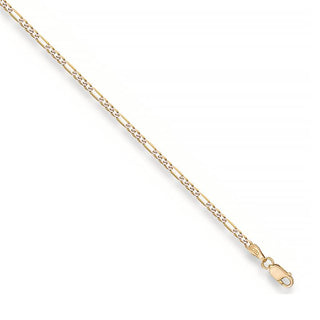 9K Yellow Gold Rhodium Plated Figaro Anklet/ 10’’