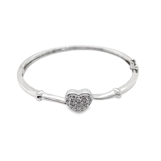 9ct White Gold Babies Diamond Heart Bangle