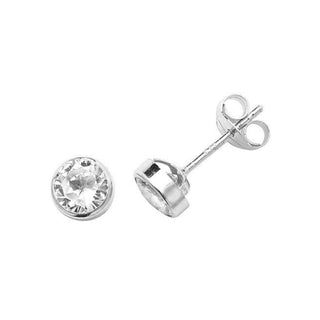 9ct White Gold Round CZ Stud Earrings