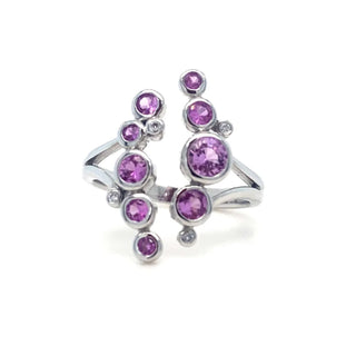 9K White Gold Pink Sapphire & Diamond Bubble Ring