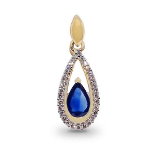 9ct Yellow Gold Pear Cut Sapphire & Diamond Pendant